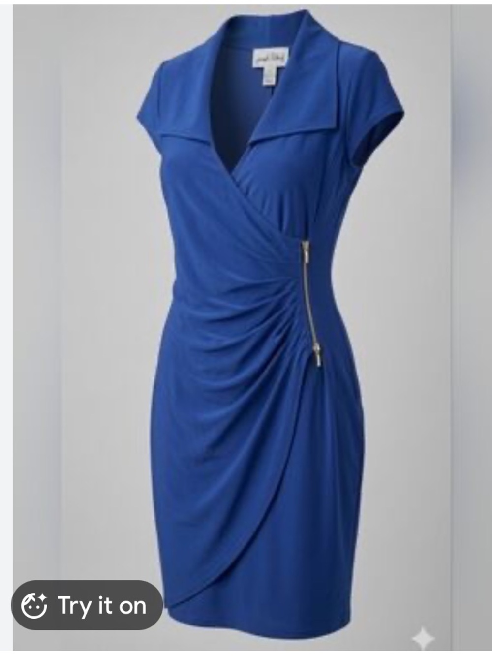 Joseph Ribkoff Royal Blue Faux-Wrap Zip Detail Dress Jersey Stretch size 8